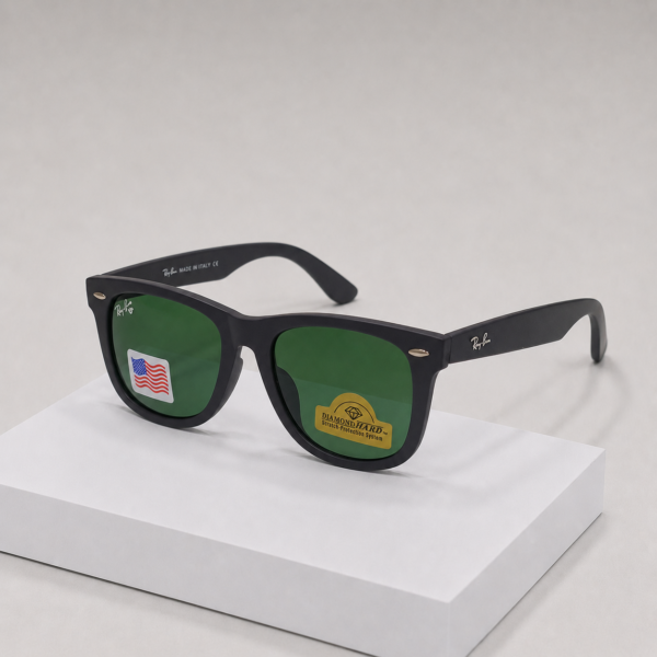 Matt Black Classic Wayfarer Green Mirror - Image 2