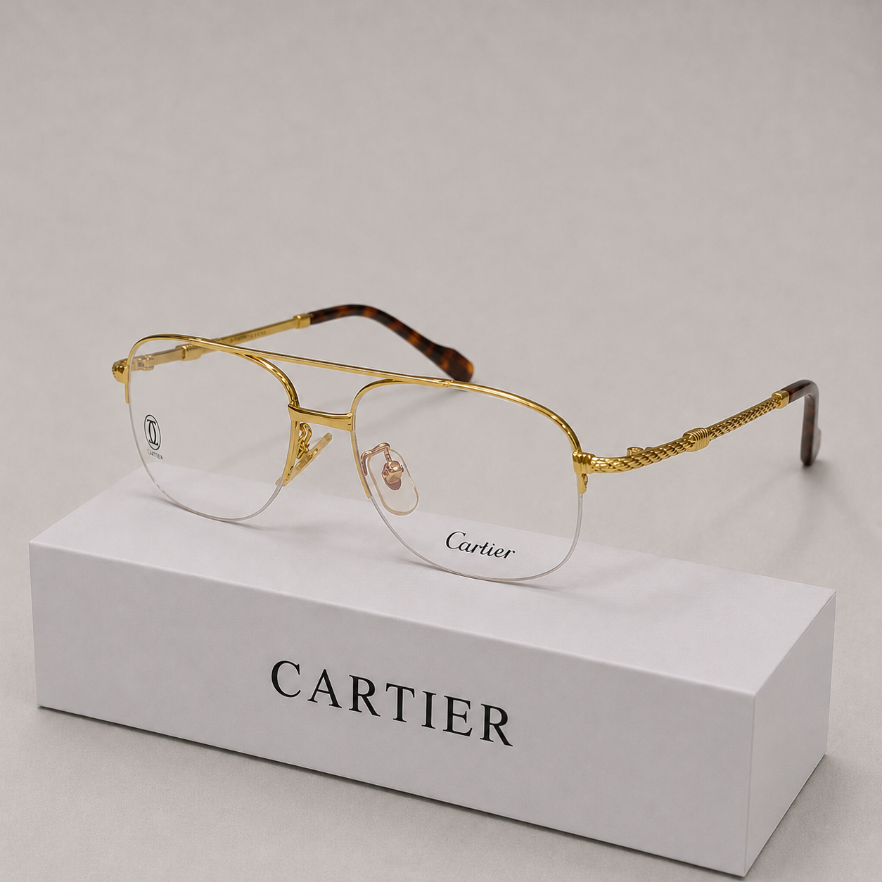 CARTIER Golden Double Bridge Rimless Frame