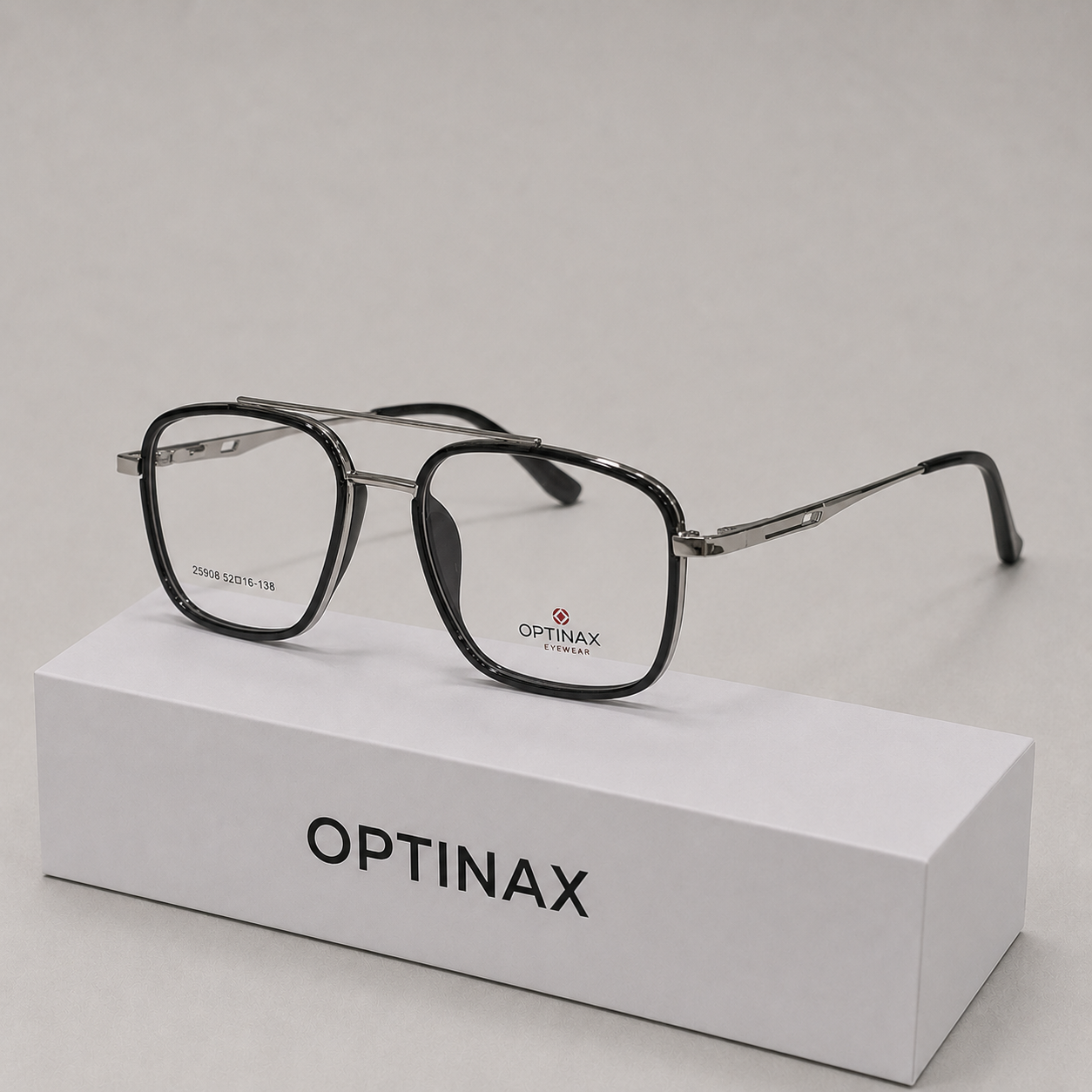OPTINAX Snow Square Double Bridge Silver Black Frame