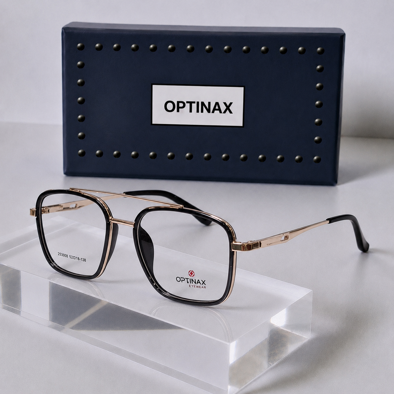 OPTINAX Snow Square Double bridge metal + sheet gold touch frame