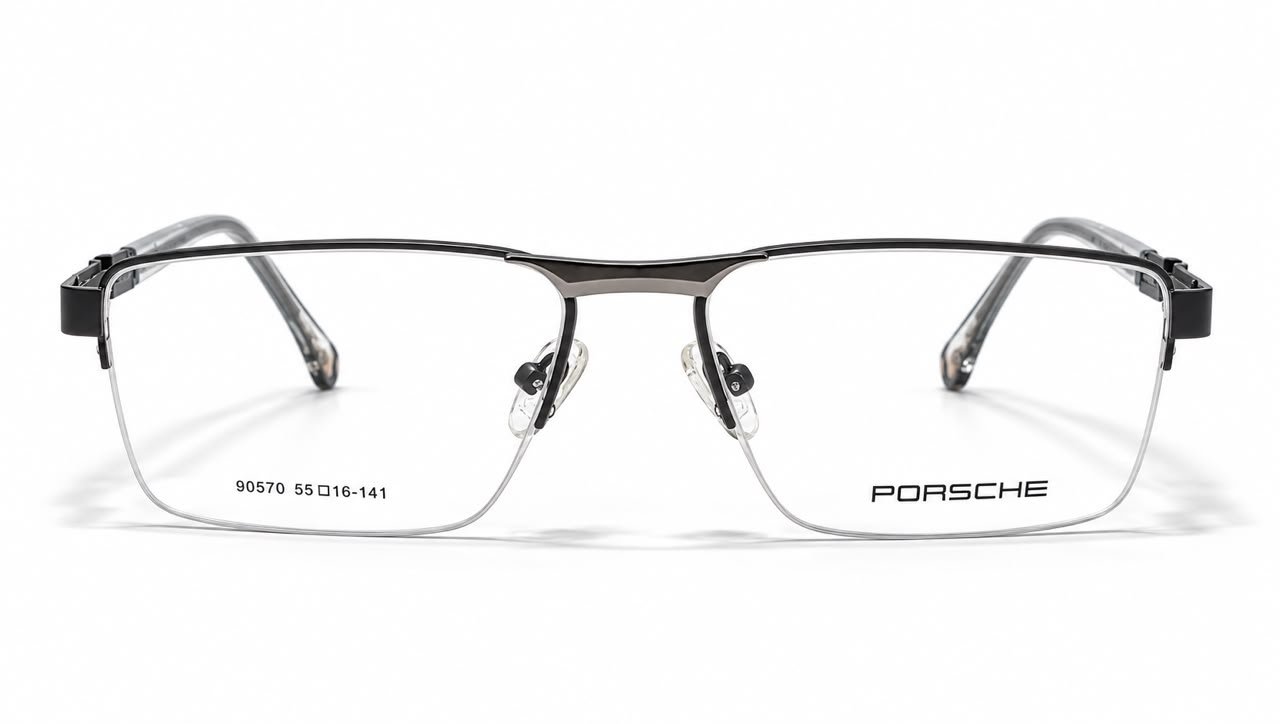 Porsche Premium Navy Blue & Silver Semi-Rimless Optical Frame