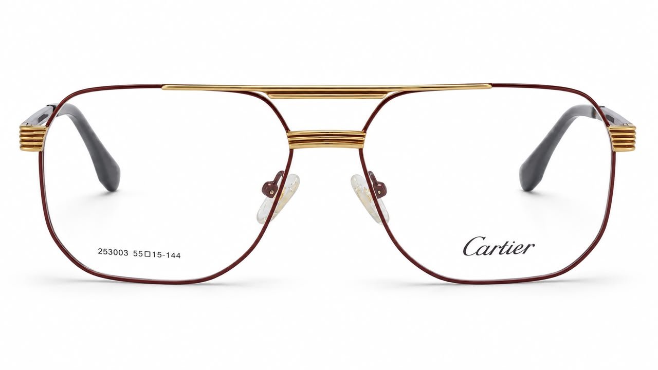 Cartier Burgundy & Gold Aviator Optical Frame
