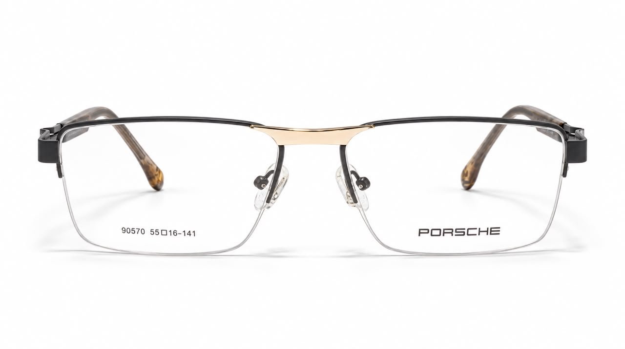 Porsche Premium Black & Gold Semi-Rimless Optical Frame