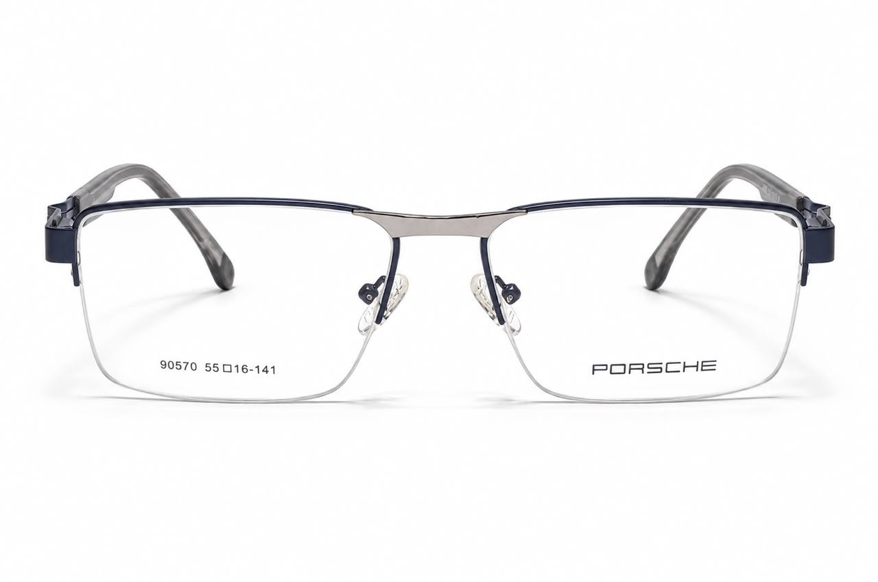 Porsche Premium Black & Silver Semi-Rimless Optical Frame